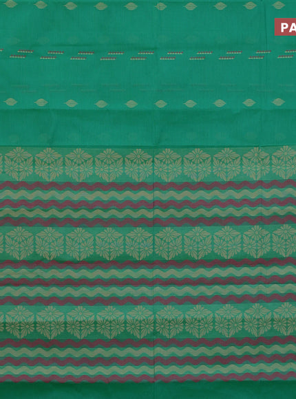 Nithyam cotton saree green and pink with allover thread woven buttas and simple border