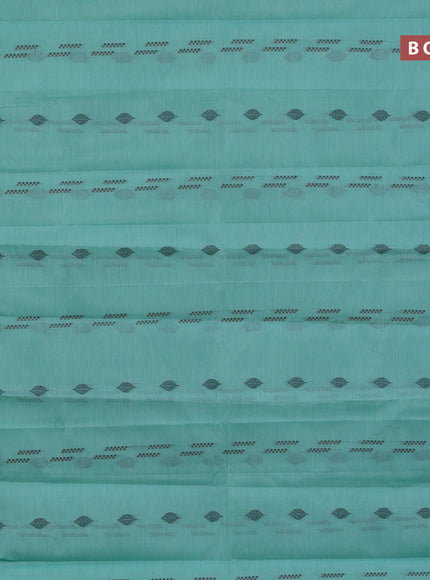 Nithyam cotton saree teal blue shade and green with allover thread woven buttas and simple border