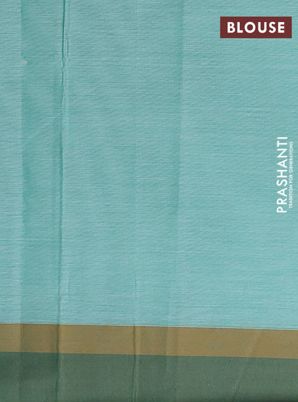 Nithyam cotton saree teal blue shade and green with allover thread woven buttas and simple border