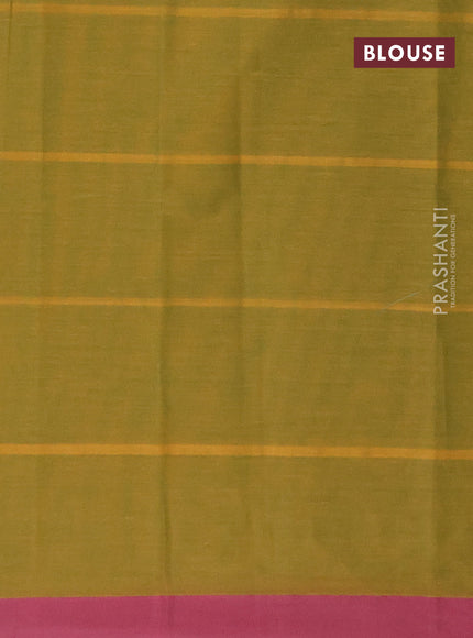 Nithyam cotton saree dual shade of mustard green and pink with allover thread strips & buttas and simple border