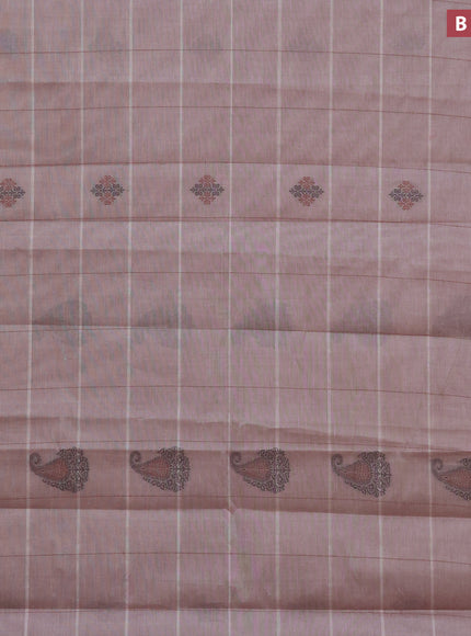 Nithyam cotton saree pastel shade of maroon and brown with allover thread strips & buttas and simple border