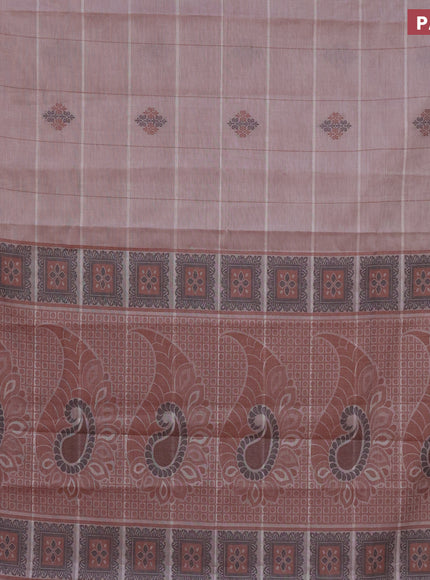 Nithyam cotton saree pastel shade of maroon and brown with allover thread strips & buttas and simple border