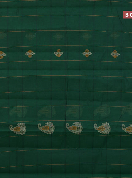 Nithyam cotton saree green and dual shade of mustard with allover thread strips & buttas and simple border