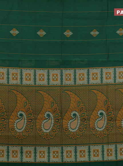 Nithyam cotton saree green and dual shade of mustard with allover thread strips & buttas and simple border