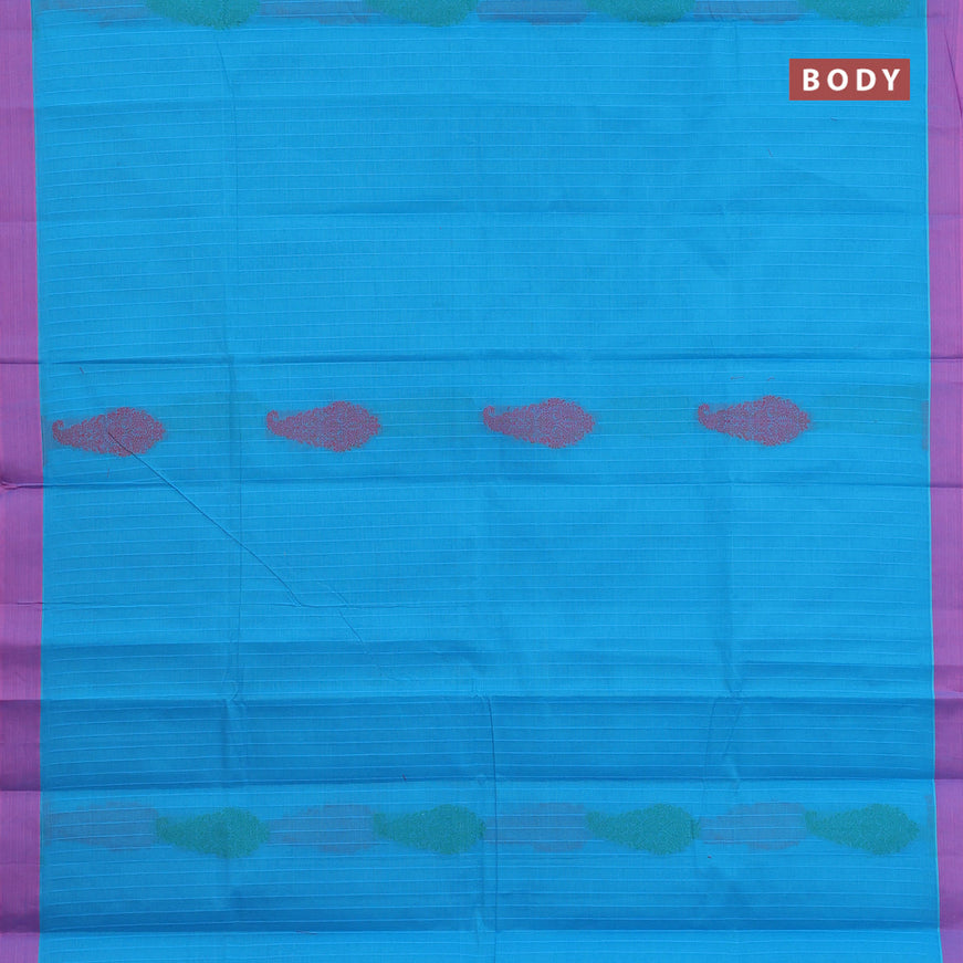 Nithyam cotton saree blue and pink with allover thread stripe & buttas and simple border