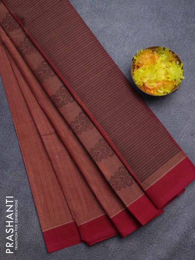 Nithyam cotton saree pastel maroon and maroon with allover thread stripe & buttas and simple border