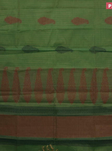 Nithyam cotton saree dual shade of green and dual shade of maroon with allover thread stripe & buttas and simple border