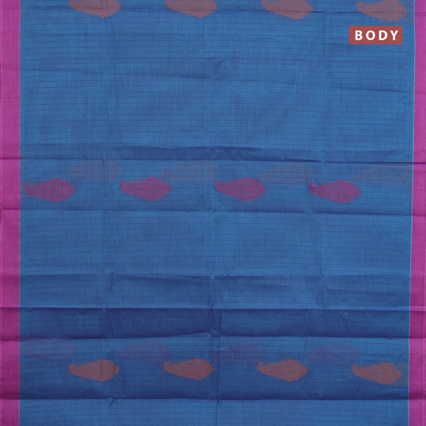 Nithyam cotton saree dual shade of blue and pink with allover thread stripe & buttas and simple border