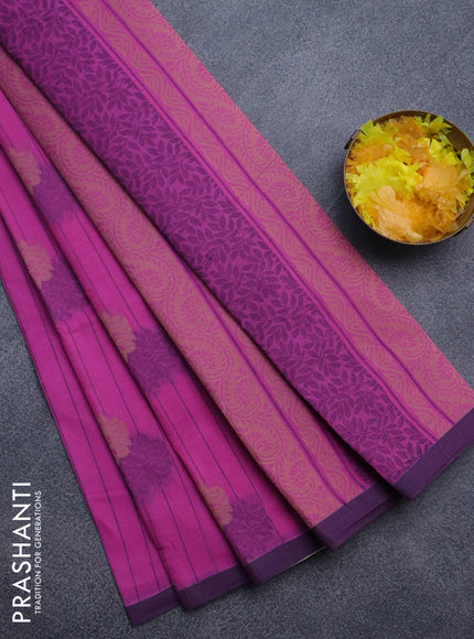 Nithyam cotton saree pink and purple with allover thread stripe & buttas and simple border