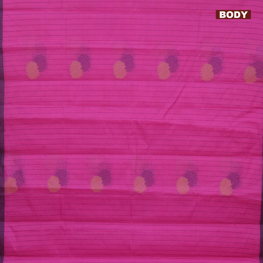 Nithyam cotton saree pink and purple with allover thread stripe & buttas and simple border