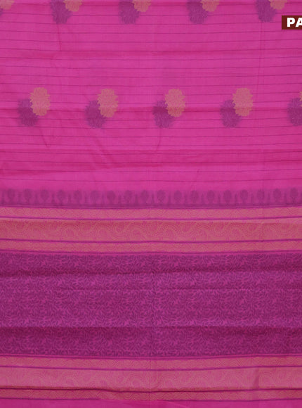 Nithyam cotton saree pink and purple with allover thread stripe & buttas and simple border