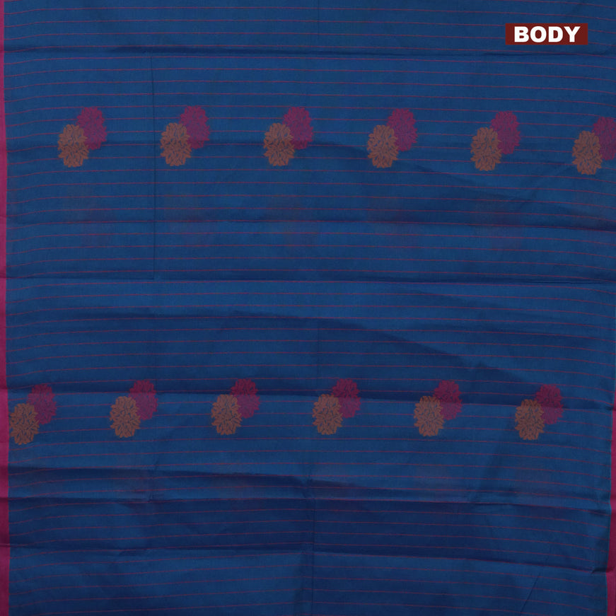 Nithyam cotton saree dual shade of bluish green and pink with allover thread stripe & buttas and simple border