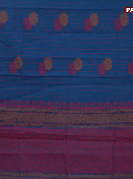 Nithyam cotton saree dual shade of bluish green and pink with allover thread stripe & buttas and simple border