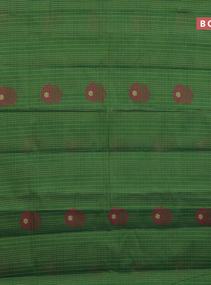 Nithyam cotton saree green and maroon with allover checked pattern & thread buttas and simple border