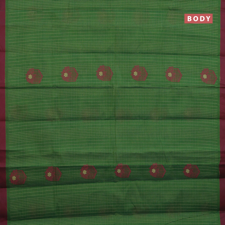 Nithyam cotton saree green and maroon with allover checked pattern & thread buttas and simple border