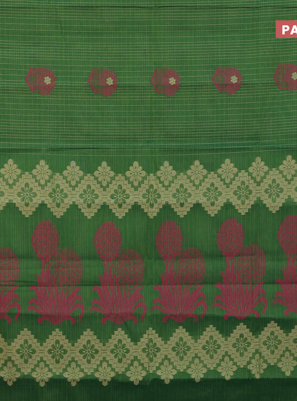 Nithyam cotton saree green and maroon with allover checked pattern & thread buttas and simple border