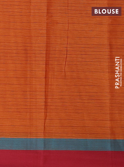 Nithyam cotton saree rustic orange and maroon with allover checked pattern & thread buttas and simple border