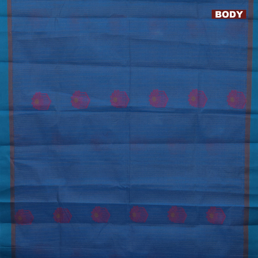 Nithyam cotton saree cs blue with allover checked pattern & thread buttas and simple border