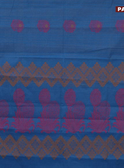 Nithyam cotton saree cs blue with allover checked pattern & thread buttas and simple border