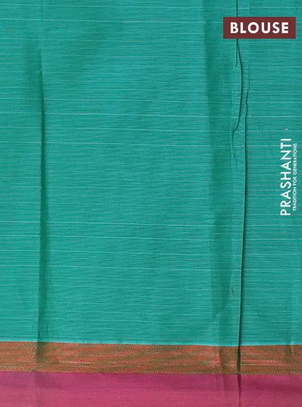 Nithyam cotton saree teal green and pink with allover thread weaves & buttas and zari woven simple border