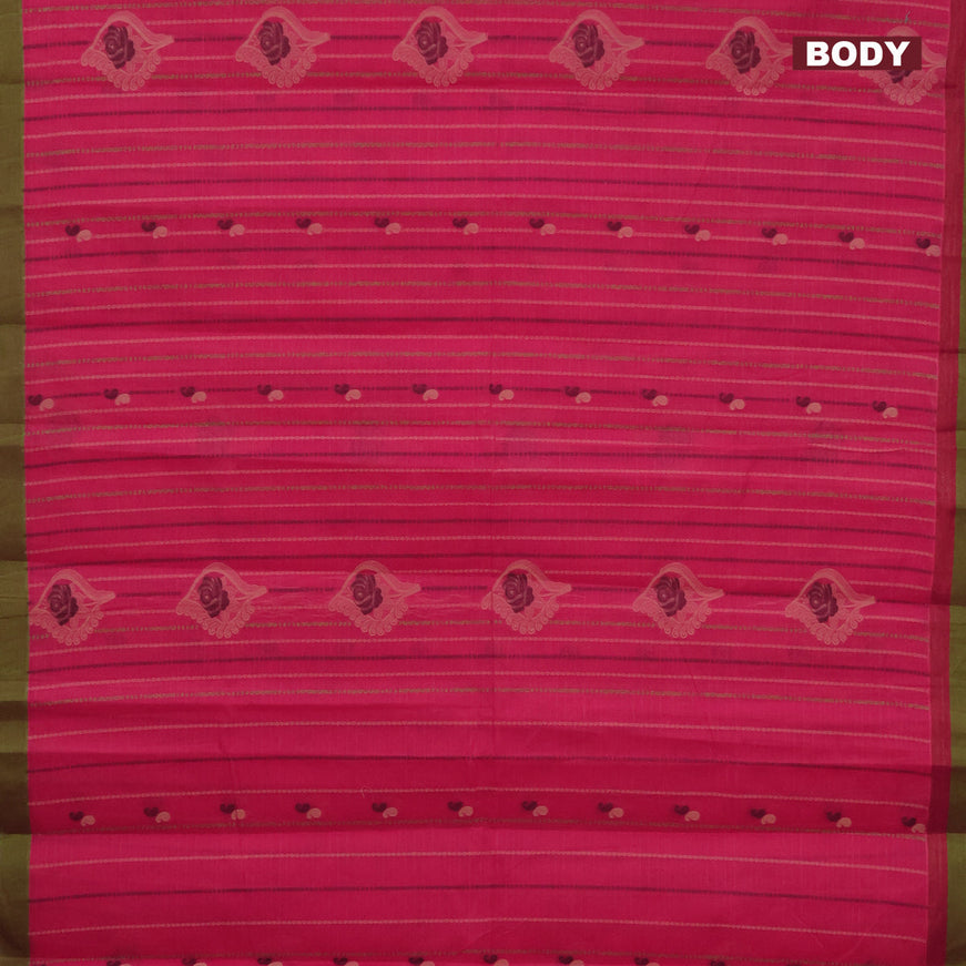 Nithyam cotton saree pink and green with allover thread weaves & buttas and zari woven simple border