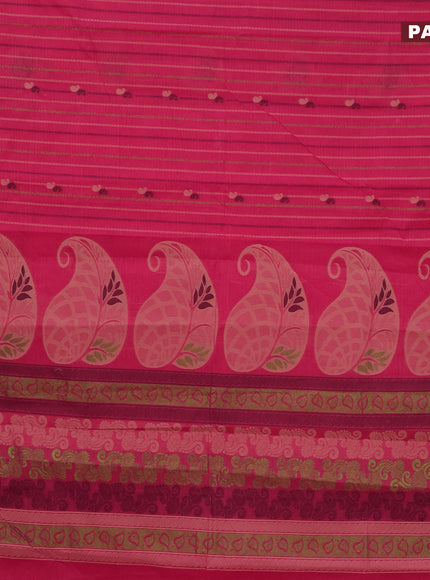 Nithyam cotton saree pink and green with allover thread weaves & buttas and zari woven simple border