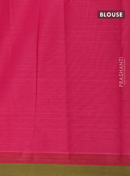 Nithyam cotton saree pink and green with allover thread weaves & buttas and zari woven simple border