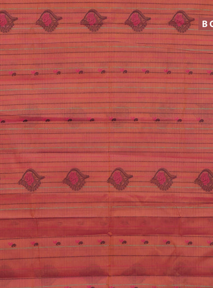 Nithyam cotton saree dual shade of pinkish orange and green with allover thread weaves & buttas and zari woven simple border