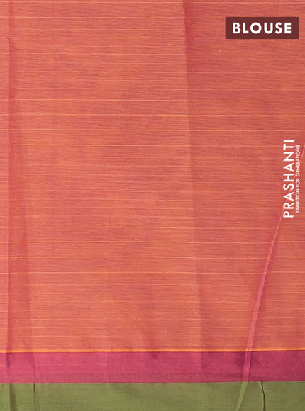 Nithyam cotton saree dual shade of pinkish orange and green with allover thread weaves & buttas and zari woven simple border