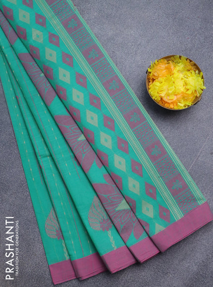 Nithyam cotton saree teal green and pink with allover thread weaves & buttas and simple border