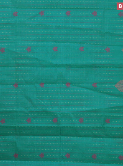 Nithyam cotton saree teal green and pink with allover thread weaves & buttas and simple border