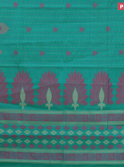 Nithyam cotton saree teal green and pink with allover thread weaves & buttas and simple border