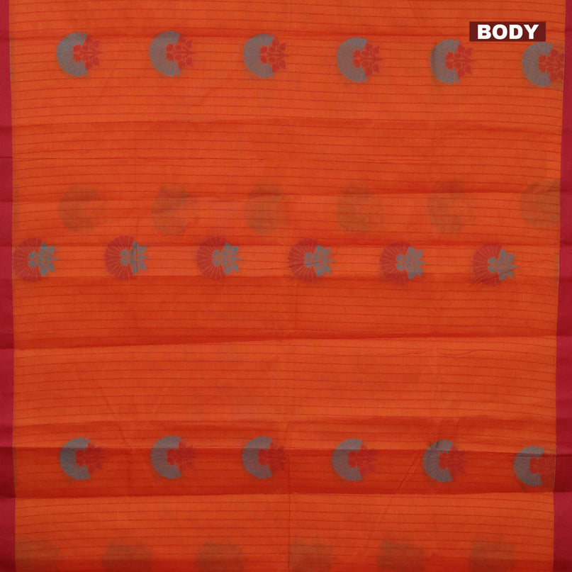 Nithyam cotton saree orange and maroon with allover thread weaves & buttas and simple border