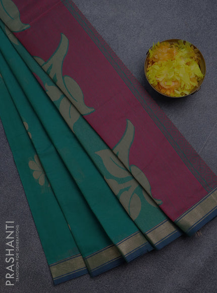 Nithyam cotton saree dual shade of green with thread woven buttas and zari woven border