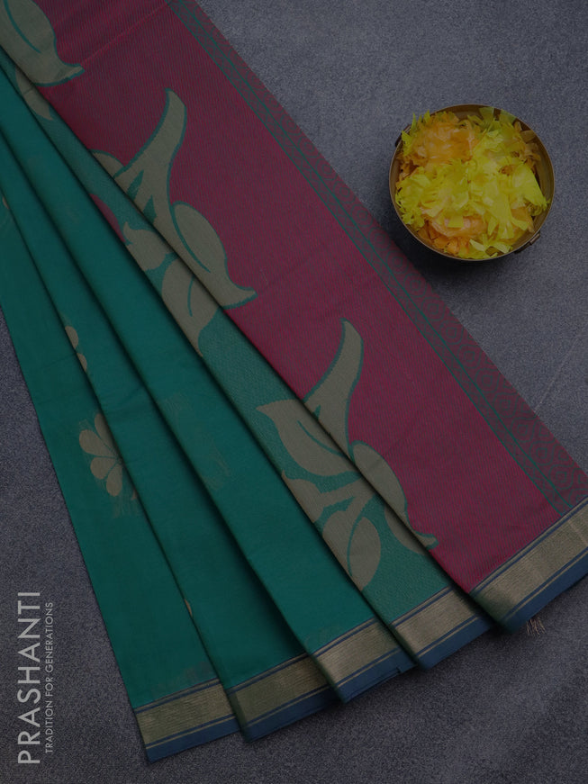 Nithyam cotton saree dual shade of green with thread woven buttas and zari woven border