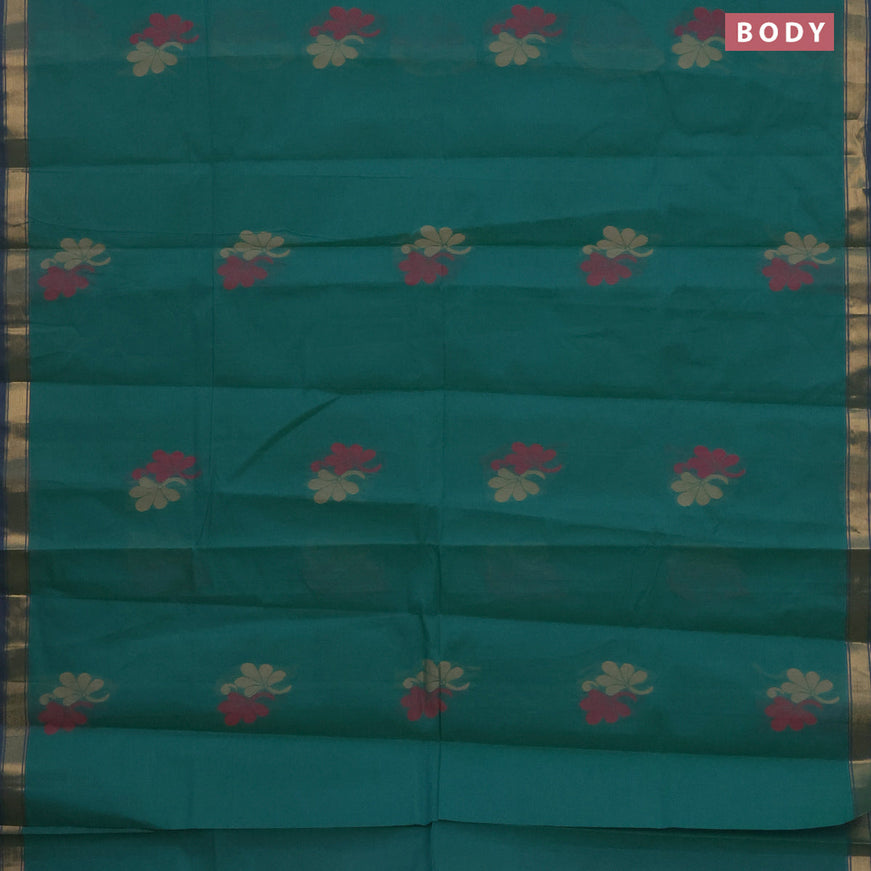 Nithyam cotton saree dual shade of green with thread woven buttas and zari woven border