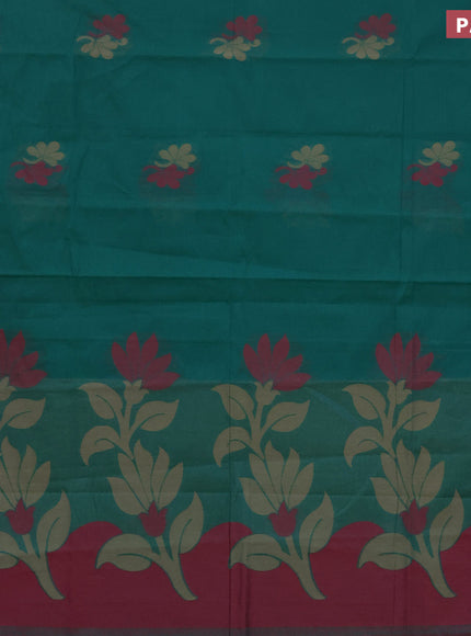 Nithyam cotton saree dual shade of green with thread woven buttas and zari woven border