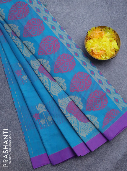 Nithyam cotton saree cs blue and purple with allover thread weaves & buttas and simple border