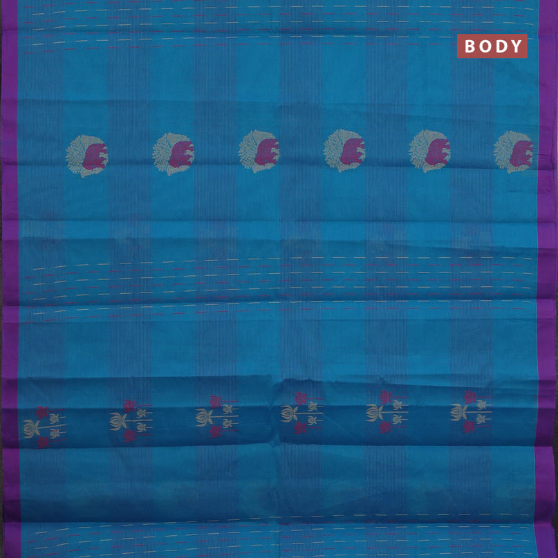 Nithyam cotton saree cs blue and purple with allover thread weaves & buttas and simple border