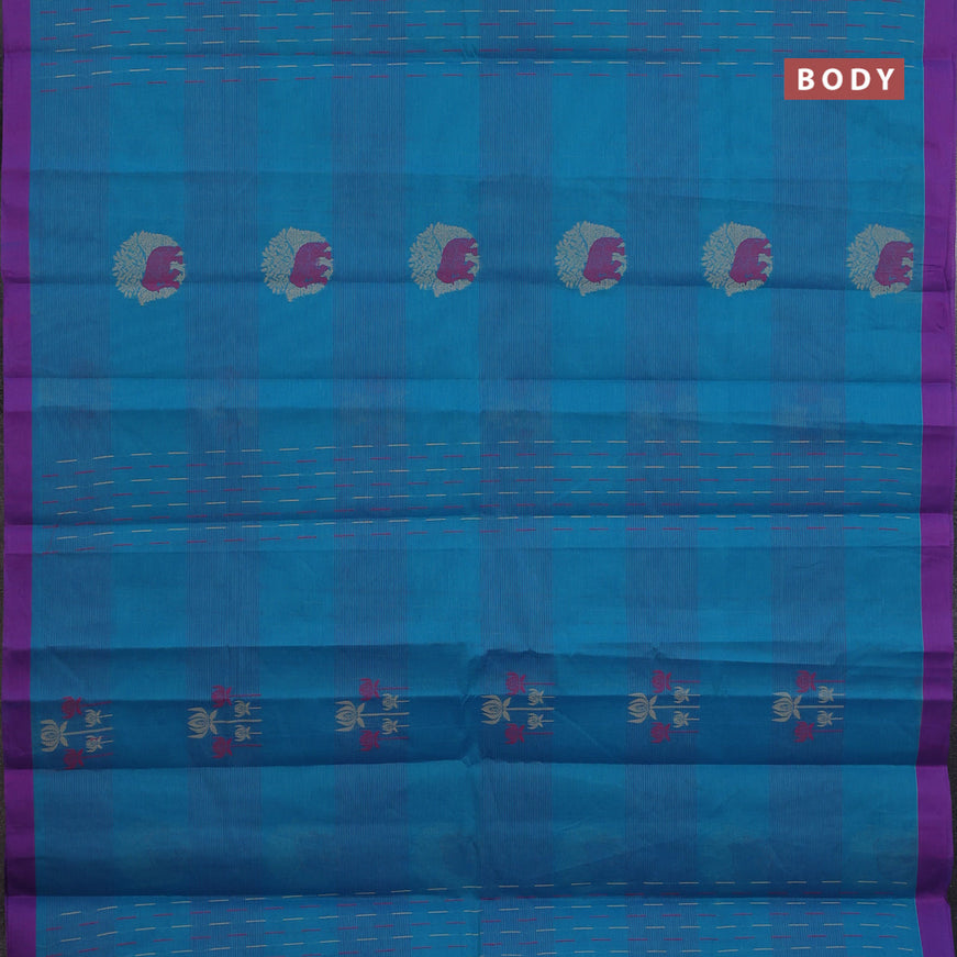 Nithyam cotton saree cs blue and purple with allover thread weaves & buttas and simple border