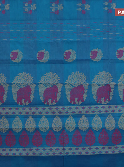 Nithyam cotton saree cs blue and purple with allover thread weaves & buttas and simple border