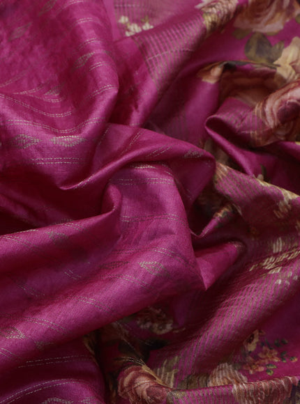 Pure tussar silk saree pink with allover zari weaves & floral digital butta prints and floral digital printed border