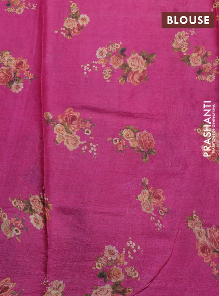 Pure tussar silk saree pink with allover zari weaves & floral digital butta prints and floral digital printed border