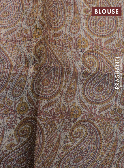 Pure tussar silk saree pastel brown and rust shade with allover zari checked pattern and digital printed border