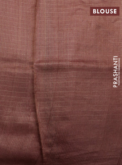 Pure tussar silk saree brown and maroon with allover zari checked pattern and digital printed border