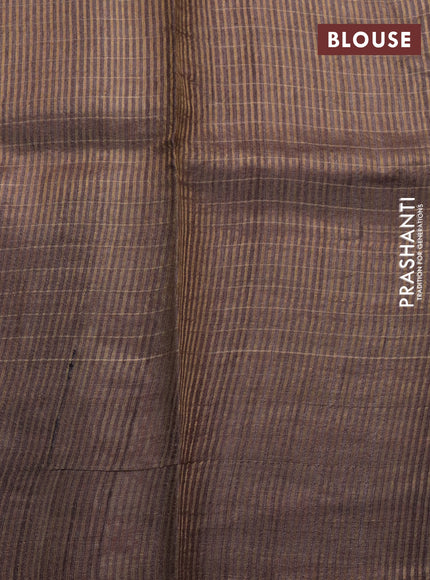 Pure tussar silk saree brown and maroon with allover zari checked pattern and digital printed border