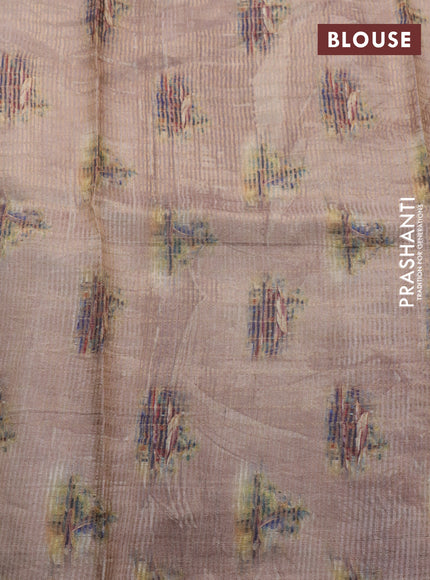 Pure tussar silk saree pastel brown with allover digital prints and digital printed border