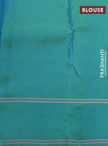 Kanchipuram silk saree cs blue and dual shade of green with allover zari weaves and rettapet zari woven border