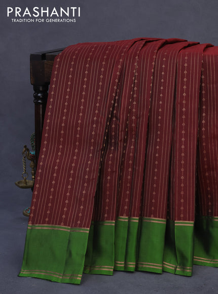 Kanchipuram silk saree maroon and green with allover zari weaves and rettapet zari woven border