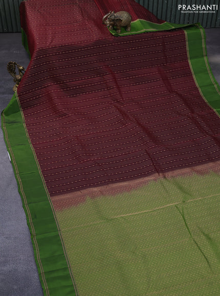 Kanchipuram silk saree maroon and green with allover zari weaves and rettapet zari woven border